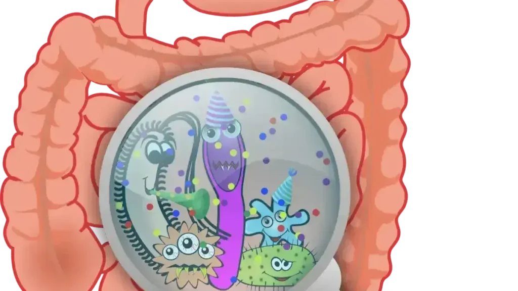 Illustration of gut microbiome with sugar cubes and craving signals