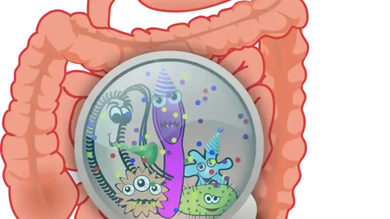 Illustration of gut microbiome with sugar cubes and craving signals