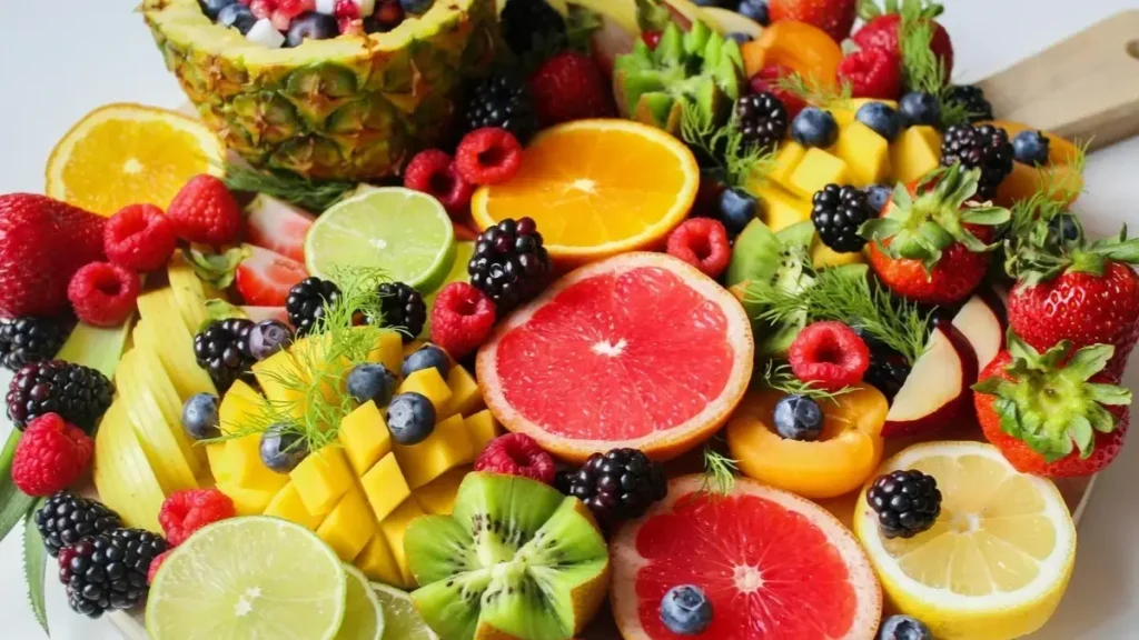 Healthy foods (dairy, leafy greens, fish) and bones representing nutrition for bone strength.