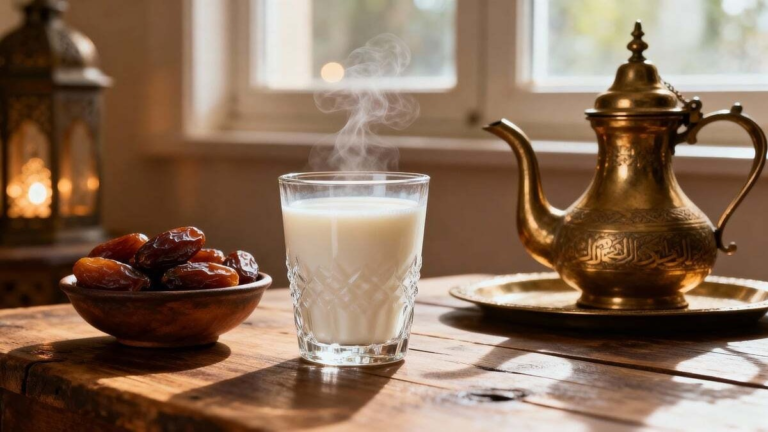 Bowl of dry dates soaked or cooked in milk.