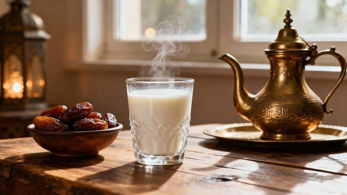 Bowl of dry dates soaked or cooked in milk.