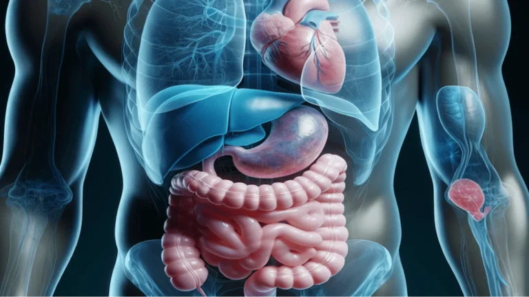 Illustration of stomach with low acid causing bloating and gas