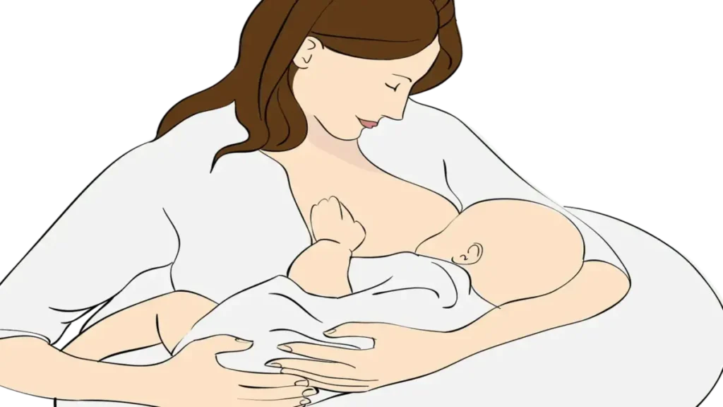 Mother breastfeeding newborn compared with infant formula feeding bottles