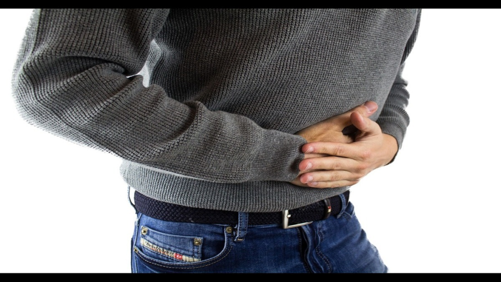 Illustration of home remedies for mild diarrhea: glass of water, simple food, and digestive care.