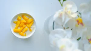 Mango cubes mixed with plain yogurt in a bowl for a healthy diabetes-friendly snack