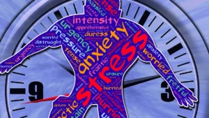 Woman experiencing pre-period anxiety caused by hormonal changes during the menstrual cycle