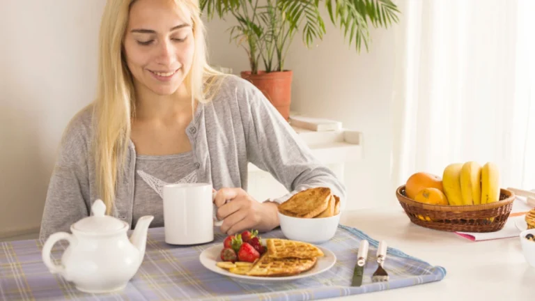 Woman skipping breakfast as part of a weight loss strategy and morning fasting routine